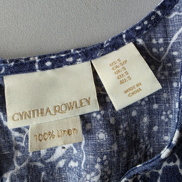 Cynthia Rowley Linen Dress‎ Women's Small Blue White Paisley Sleeveless - Picture 2 of 6